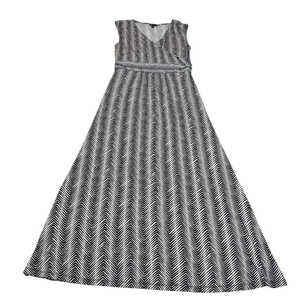 Talbots V-Neck Sleeveless Chevron Maxi Dress Size M Preppy Coastal Beach Casual